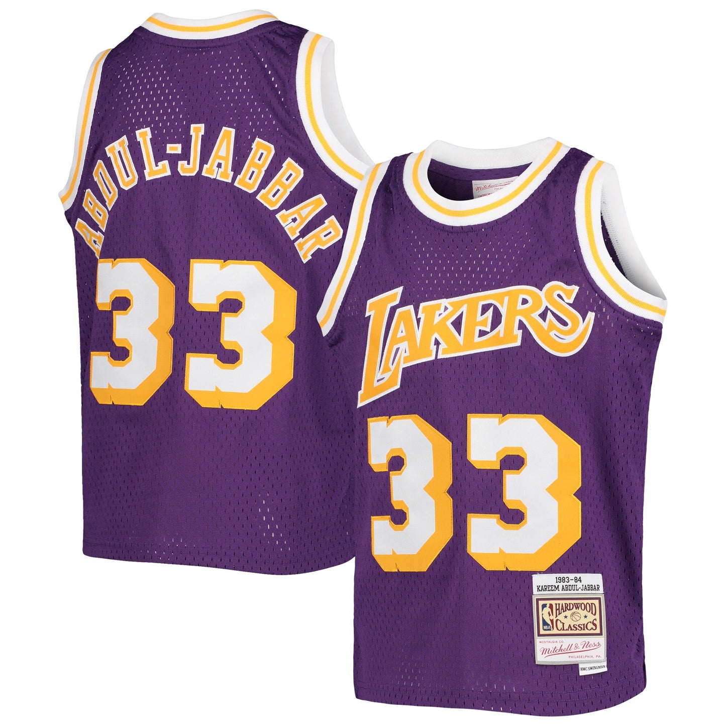 Kareem Abdul-Jabbar Los Angeles Lakers Mitchell & Ness Youth 1983-84 Hardwood Classics Swingman Jersey - Purple
