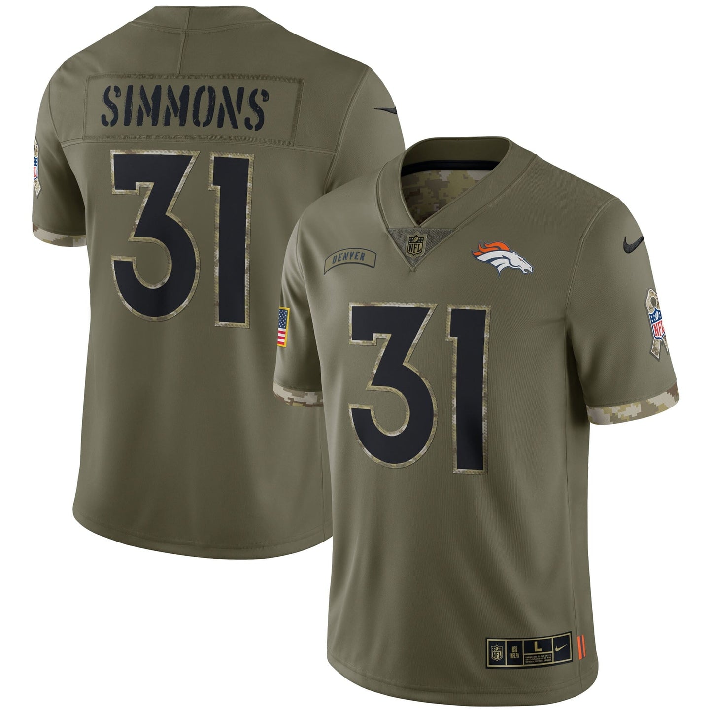 Men's Nike Justin Simmons Olive Denver Broncos 2022 Salute To Service Limited Jersey